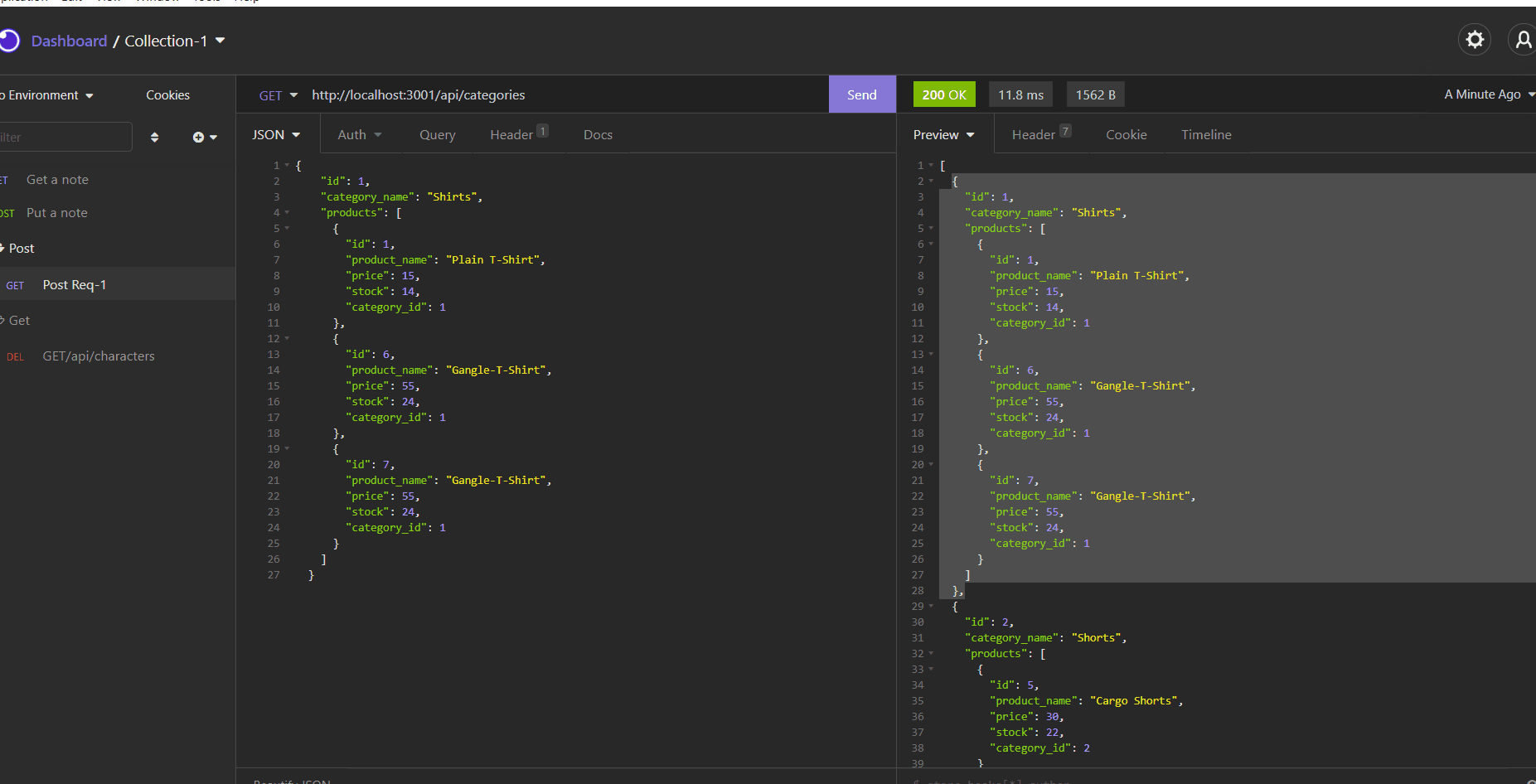 POST, PUT and DELETE for Categories